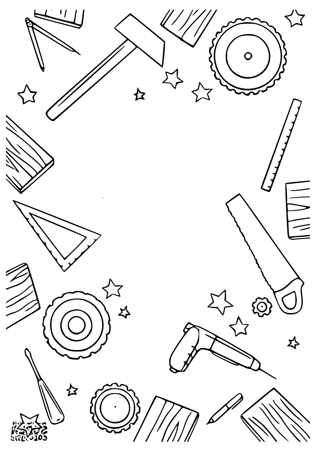 Free printable labor day tools coloring page for adults and kids