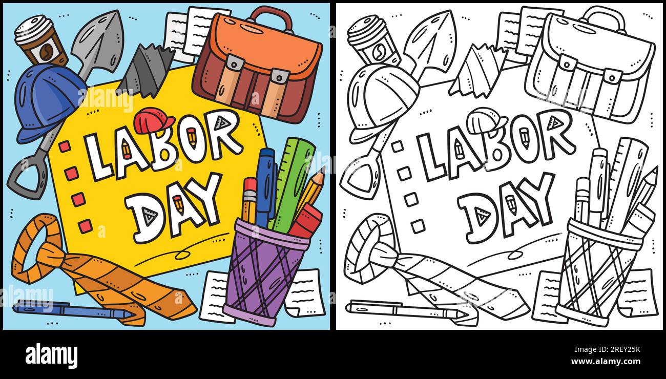 Labor day banner coloring page illustration stock vector image art