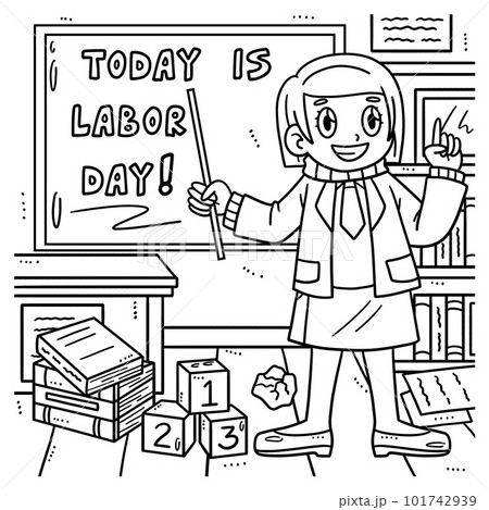 Labor day teacher in the classroom coloring page