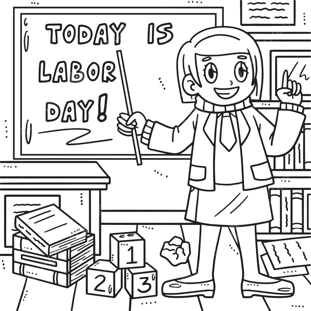 Labor day classroom coloring page featuring a teacher vector hand drawn labour day vector png and vector with transparent background for free download