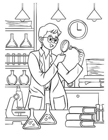 Premium vector scientist coloring page for kids