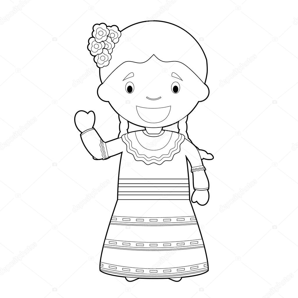 Personaje dibujos animados para colorear fãcil repãºblica dominicana vestido manera vector de stock de asantosg