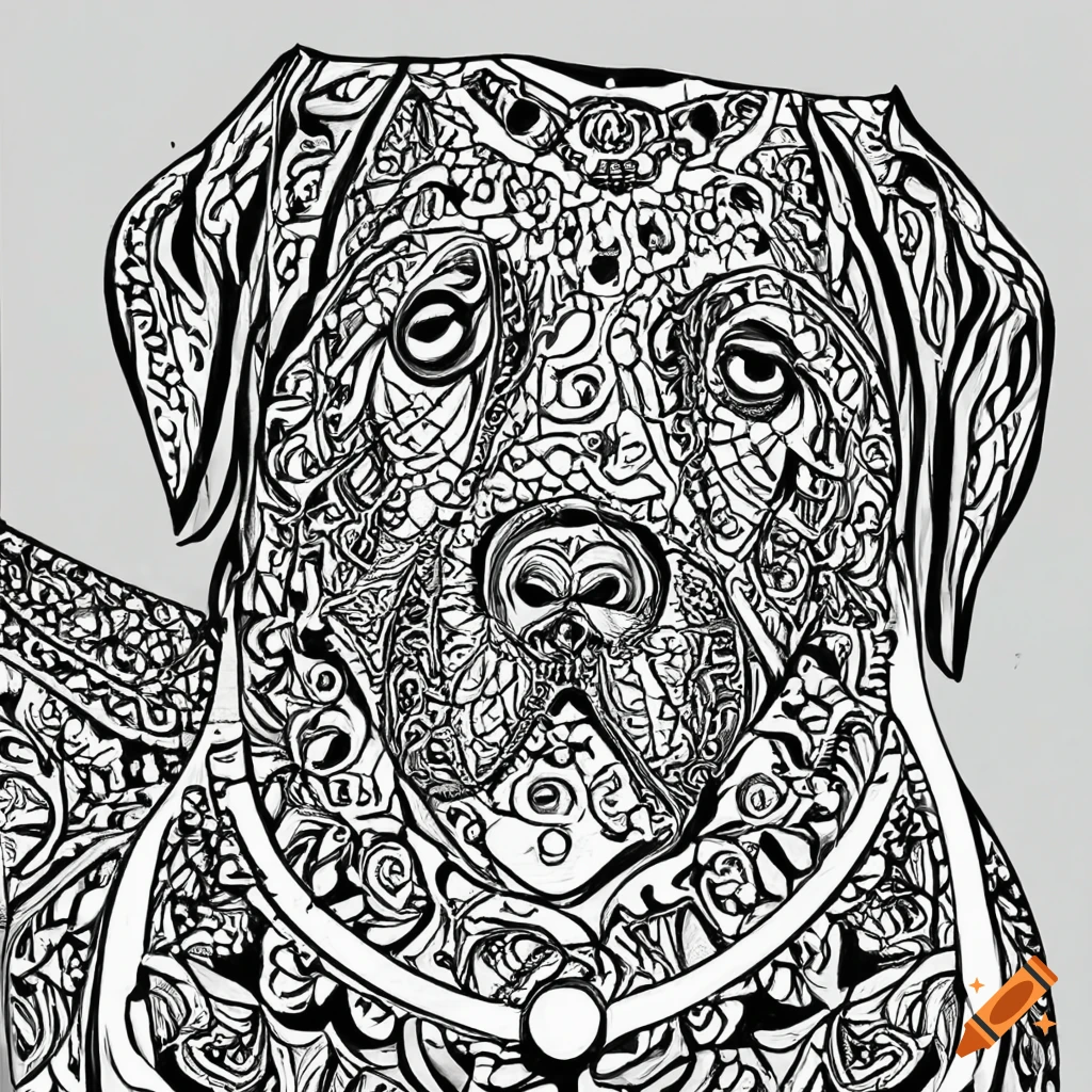 Image of a coloring page for adults mandala dog image labrador retriever white background clean line art fine line art