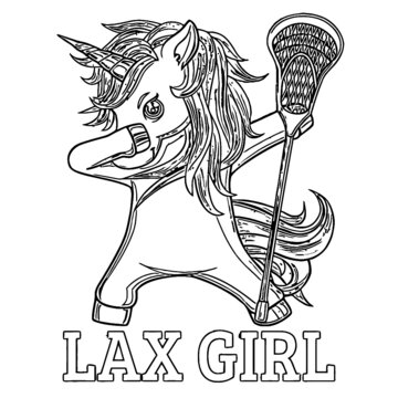 Dabbing unicorn lax girl lacrosse player gift womens vintage sport unicorn design coloring book animals vector illustration vector