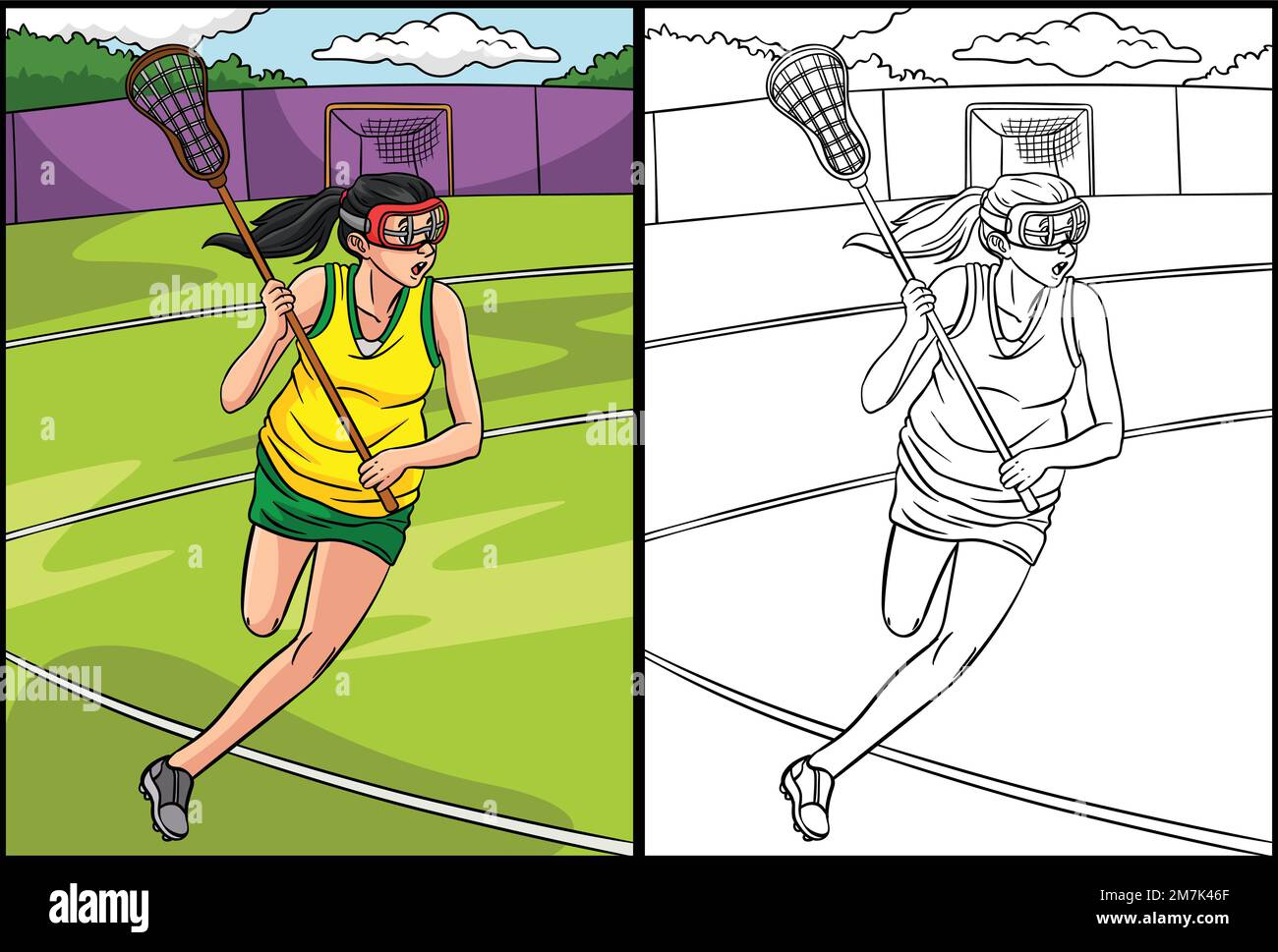 Lacrosse coloring page colored illustration stock vector image art