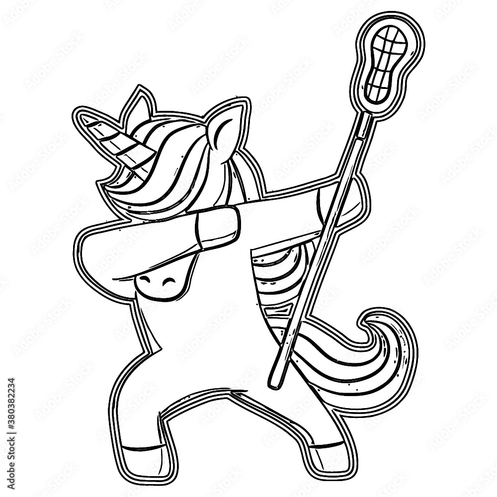 Dabbing lacrosse unicorn girl cross gift womens flowy unicorn idea coloring book animals vector illustration vector