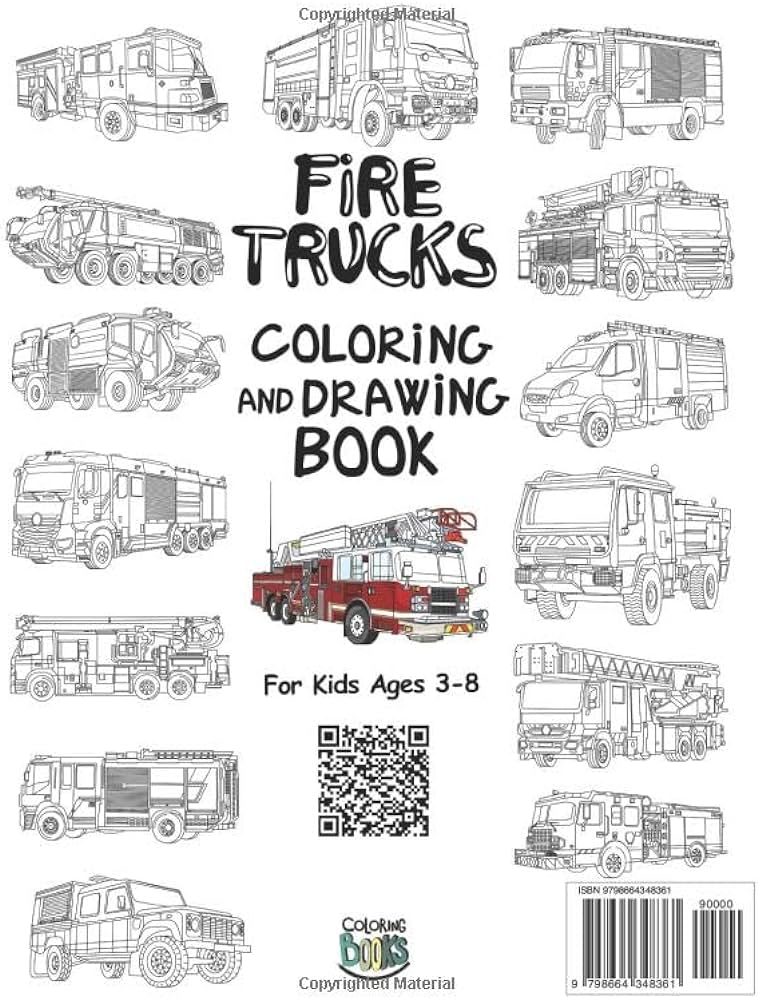 Fire trucks coloring and drawing book for kids ages