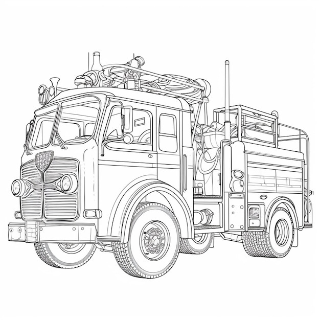 Premium ai image coloring pages of a fire truck with a ladder on the back generative ai