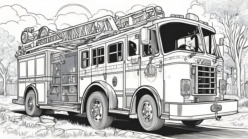 Fire truck ladder coloring stock illustrations â fire truck ladder coloring stock illustrations vectors clipart