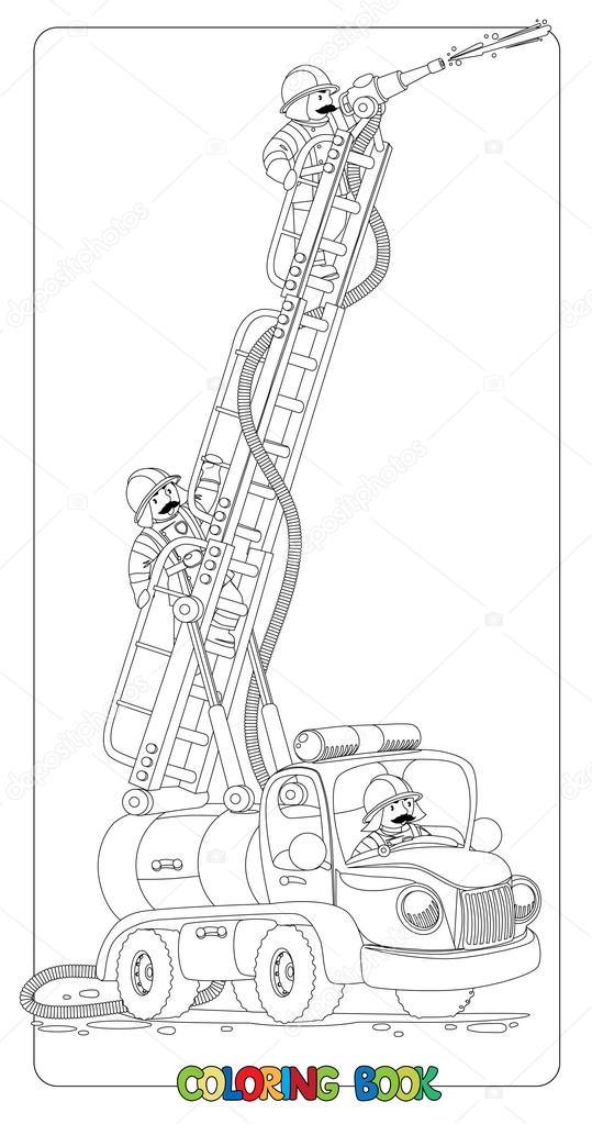 Funny fire truck or firemachine coloring book stock vector by passengerz