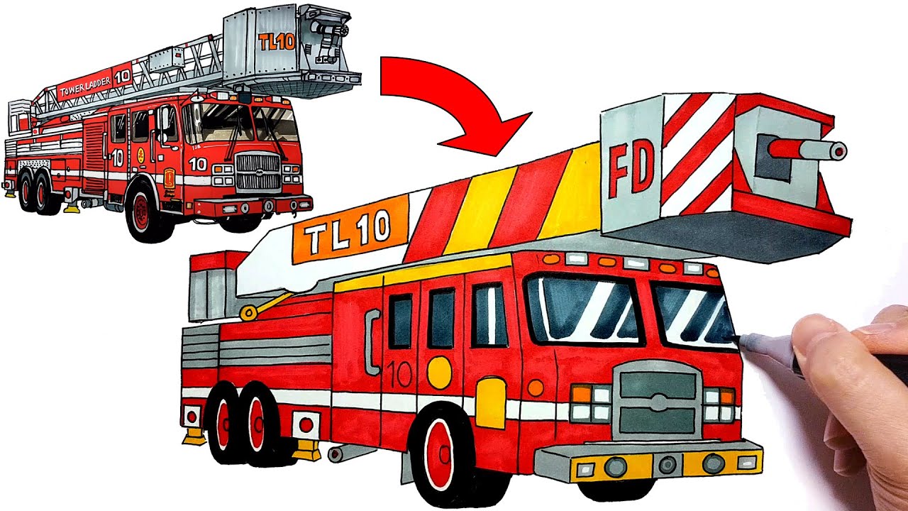 How to draw a fire truck siplified drawing and coloring pages ti ti tv