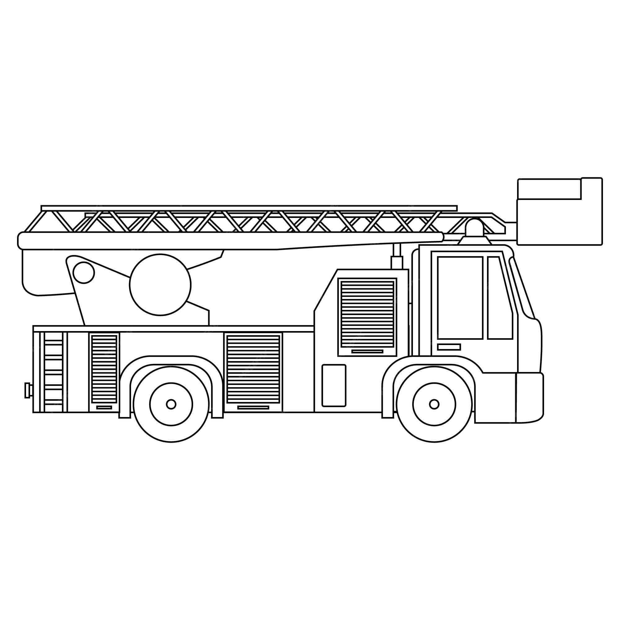 Premium vector a fire truck is drawn in black and white