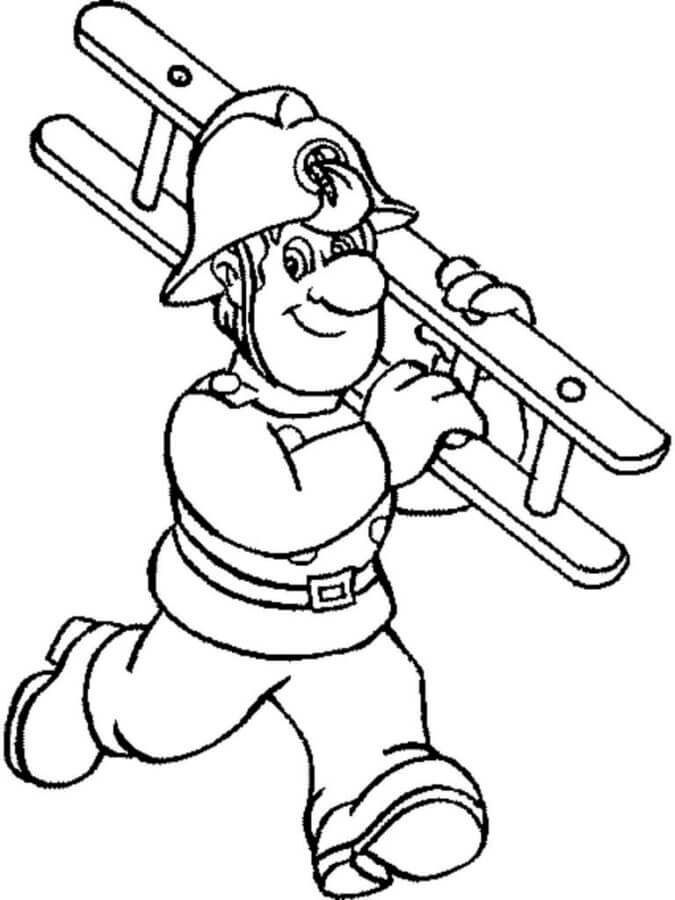 The firefighter runs with a ladder coloring page