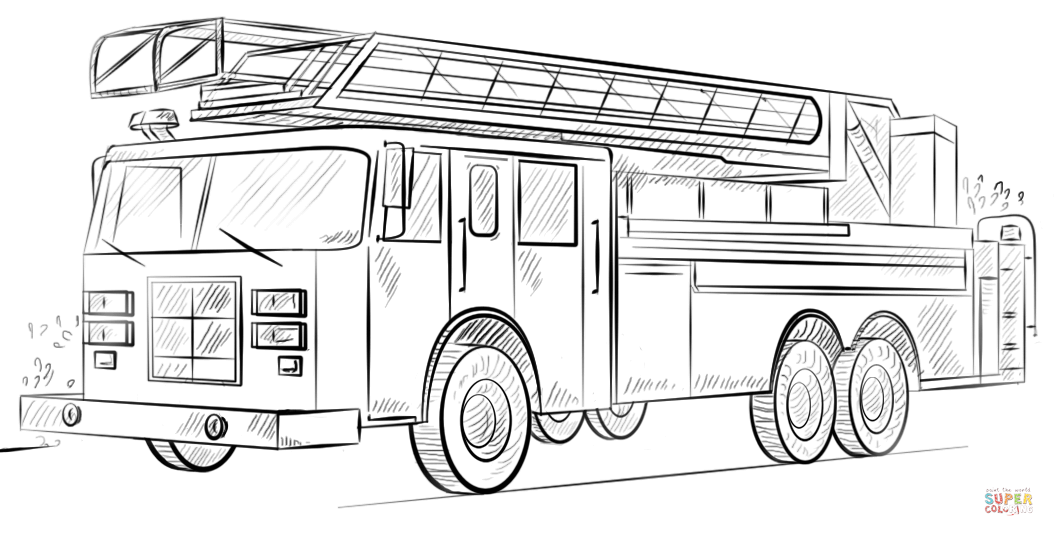 Fire truck with ladder coloring page free printable coloring pages