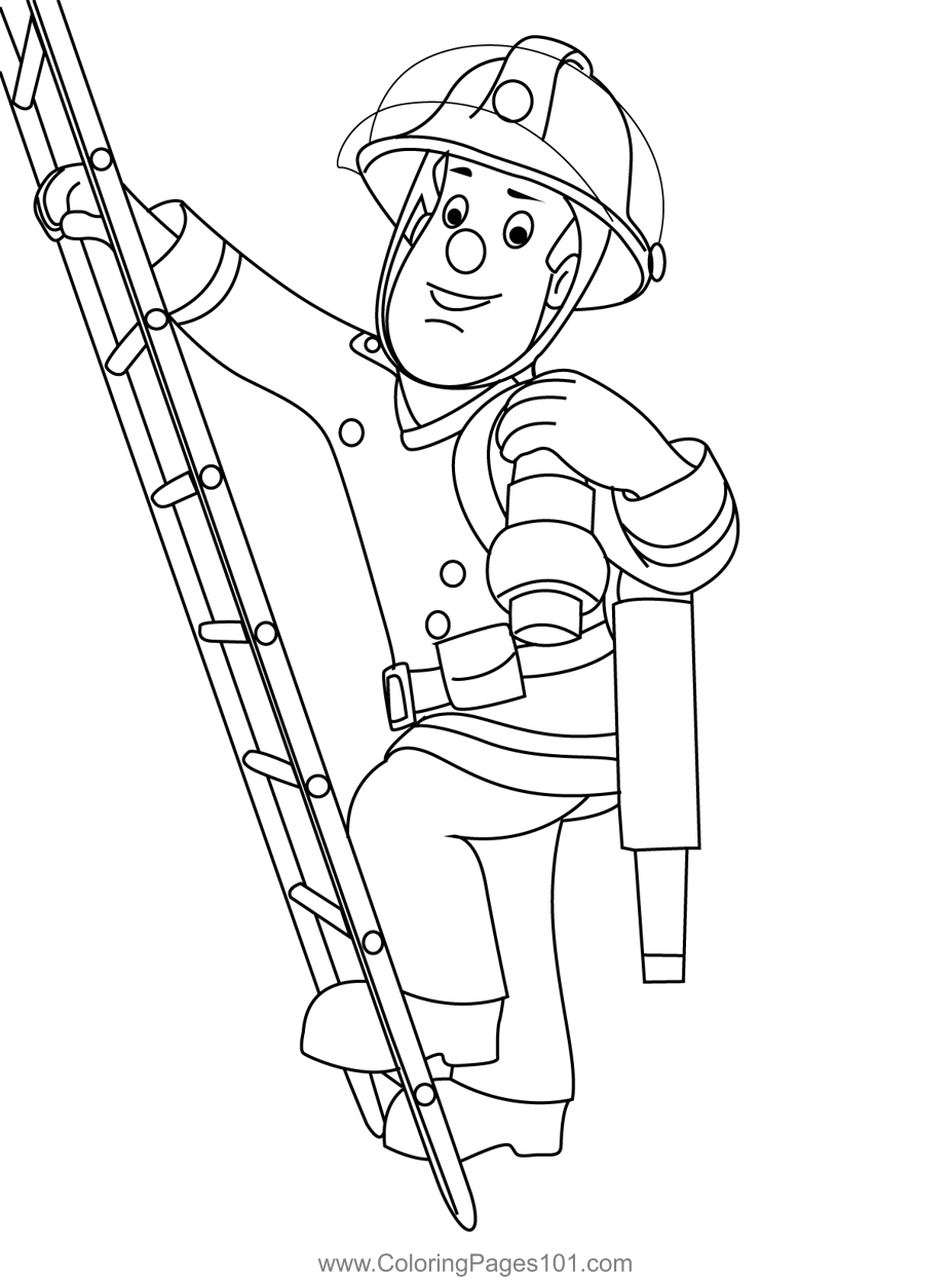 Sam on ladder coloring page for kids