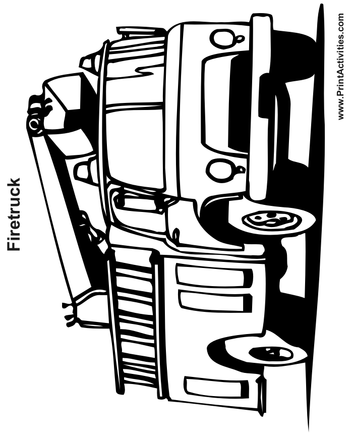 Firetruck coloring page side ladder and cheery picker