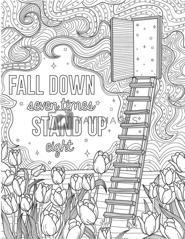 Step ladder leading to an opened door with stars inside beside a field of flowers colorless line drawing imageâ line drawing images line drawing coloring books