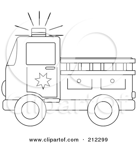 Coloring page outline of a fire truck with a ladder posters art prints by