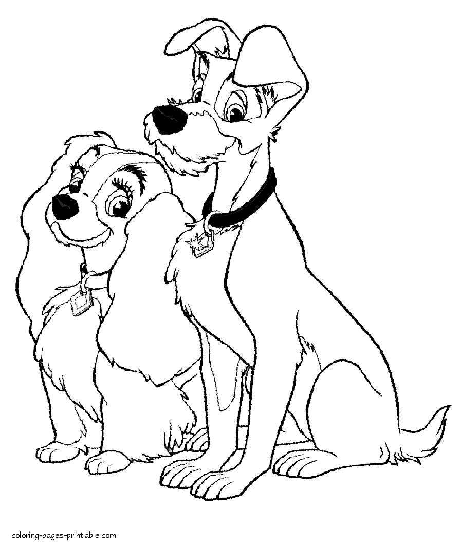 Printable lady and the tramp coloring pages cartoon coloring pages disney coloring pages disney drawings sketches