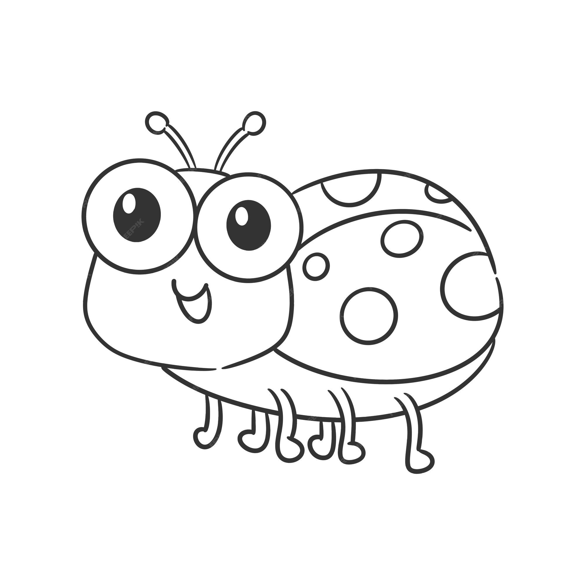 Premium vector cute beetle is walking and smiling for coloring