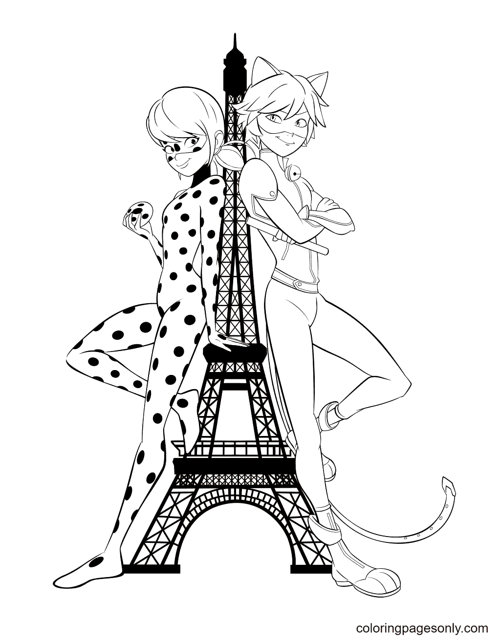 Ladybug and cat noir coloring pages printable for free download