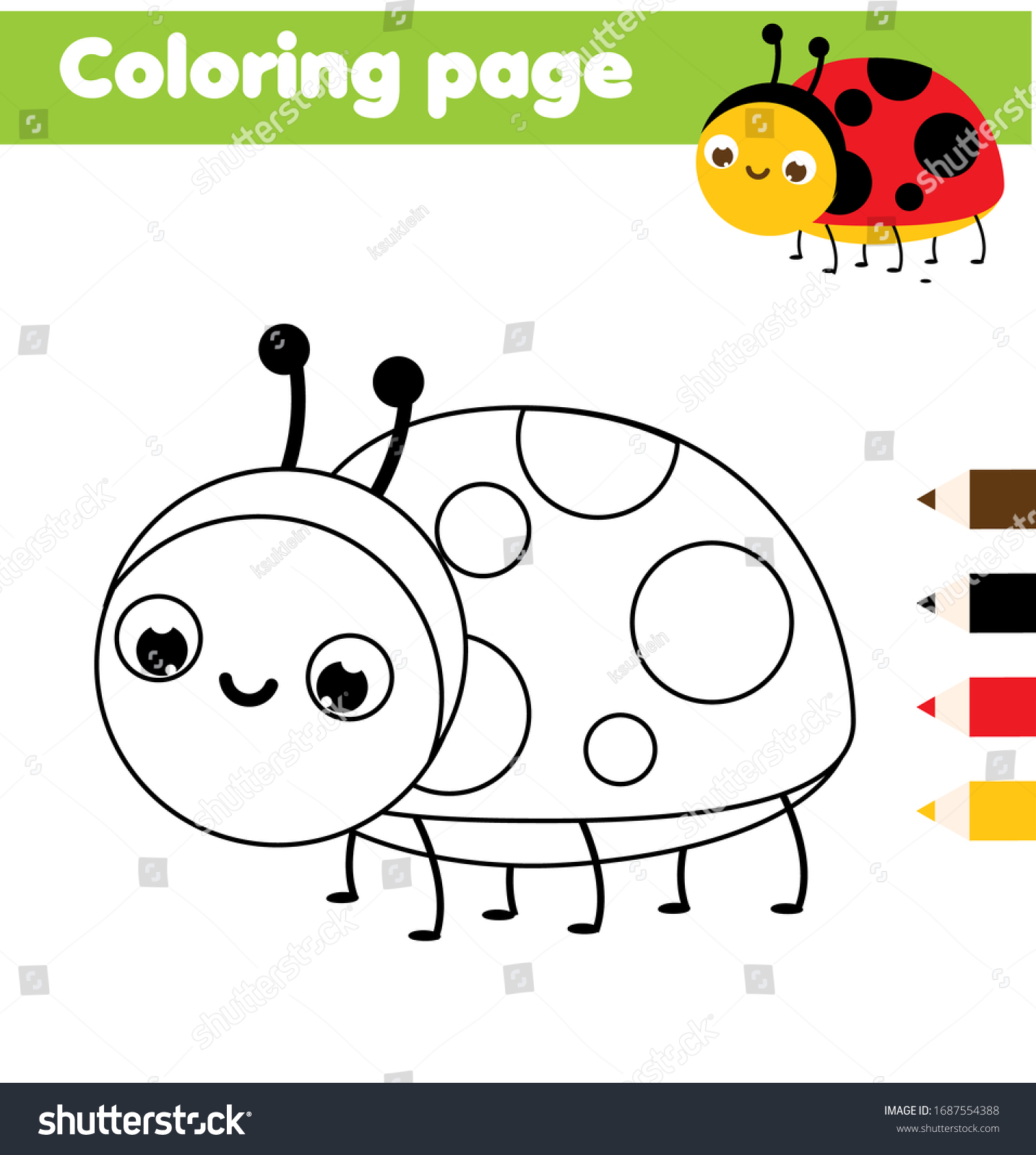 Coloring page cartoon ladybug drawing kids stock vector royalty free