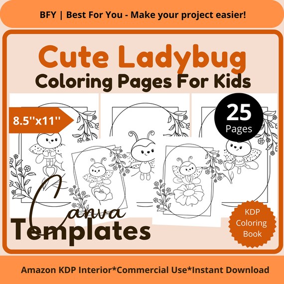 Cute ladybug coloring pages printable coloring pages for kids x pages coloring activities instant download ready to use