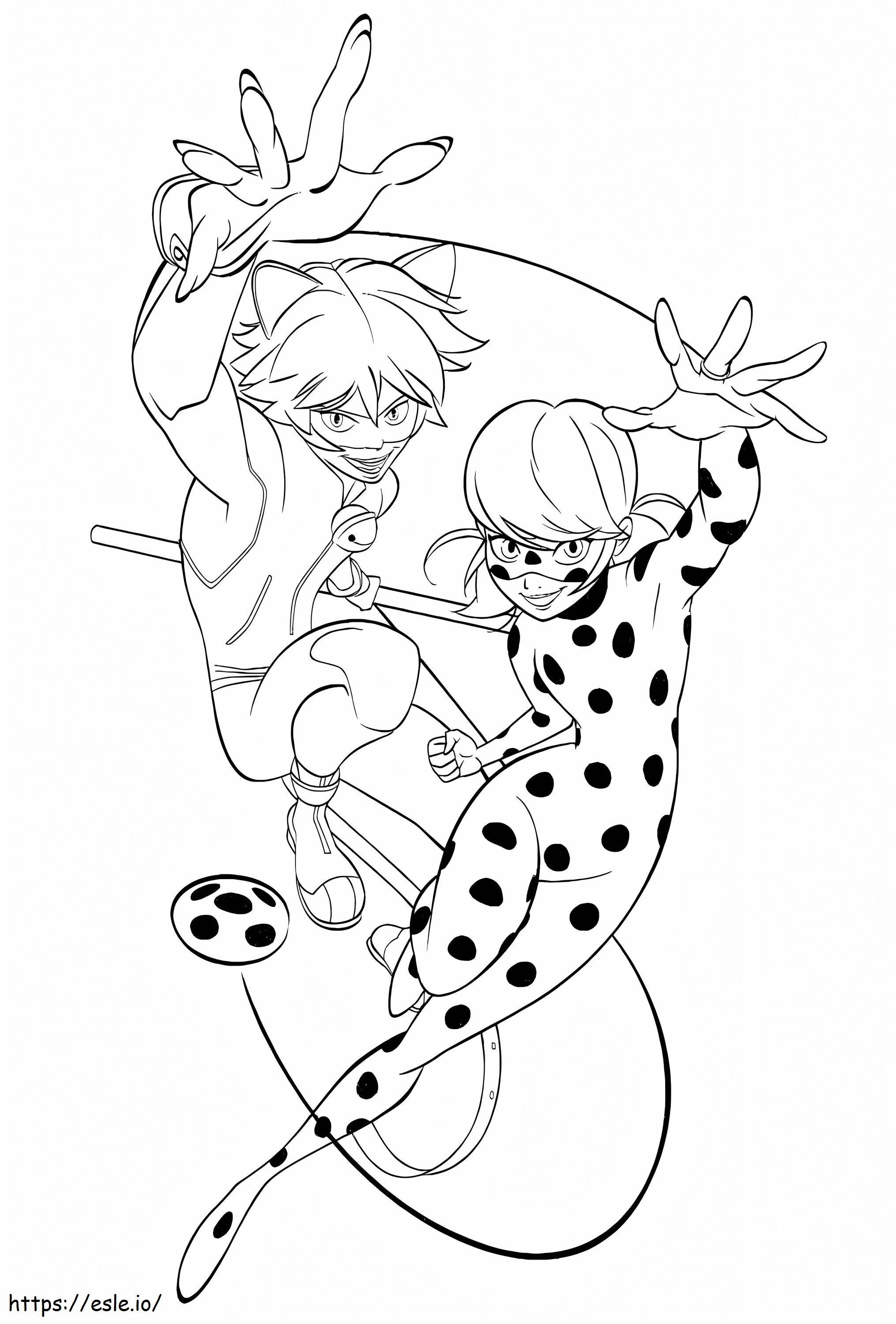 Printable ladybug and cat noir coloring page