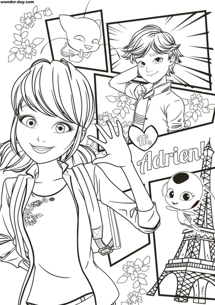 Ladybug and cat noir coloring pages printable coloring pages