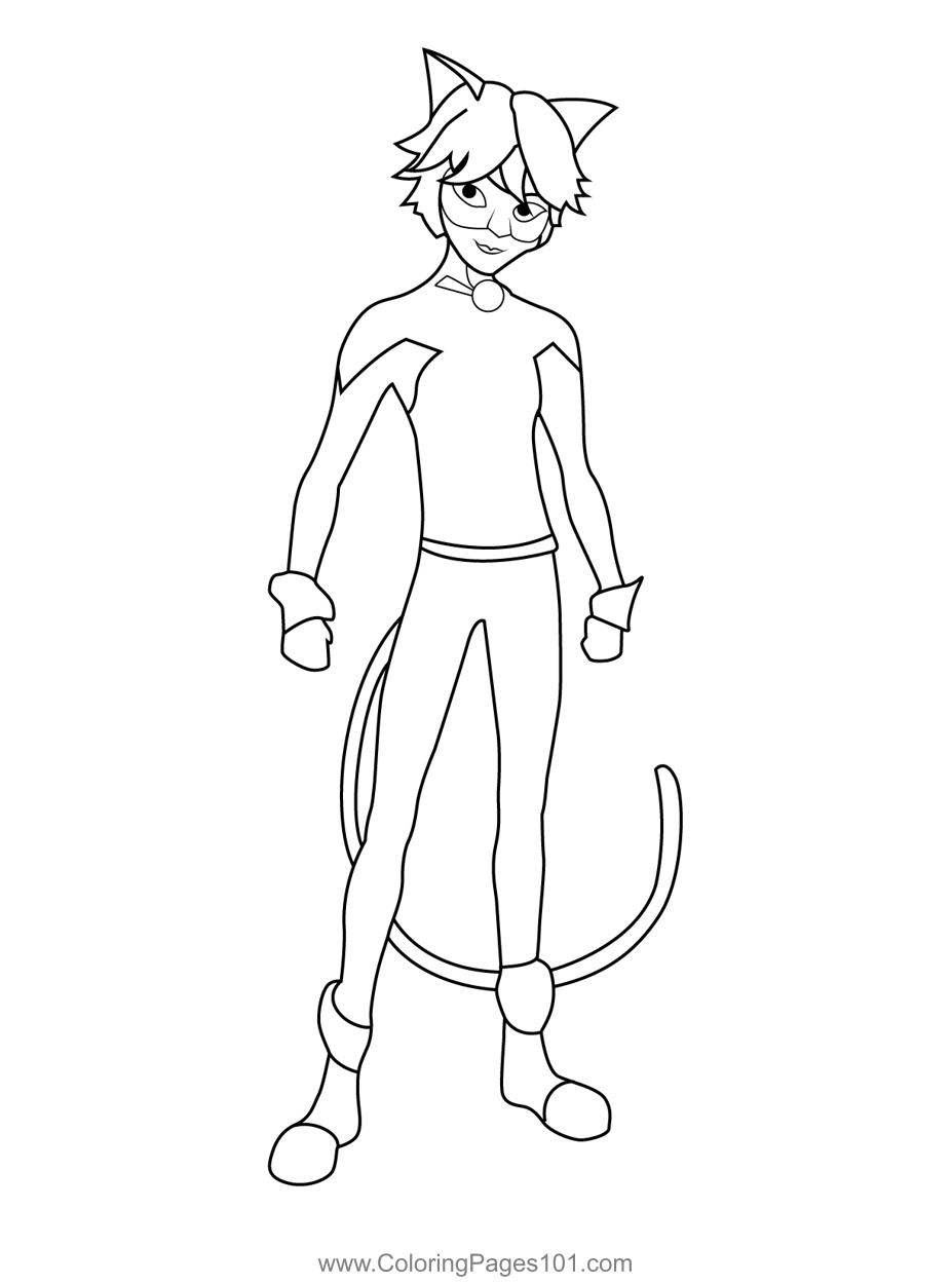 Cat noir miraculous ladybug coloring page for kids