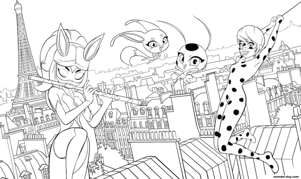 Ladybug and cat noir coloring pages printable coloring pages