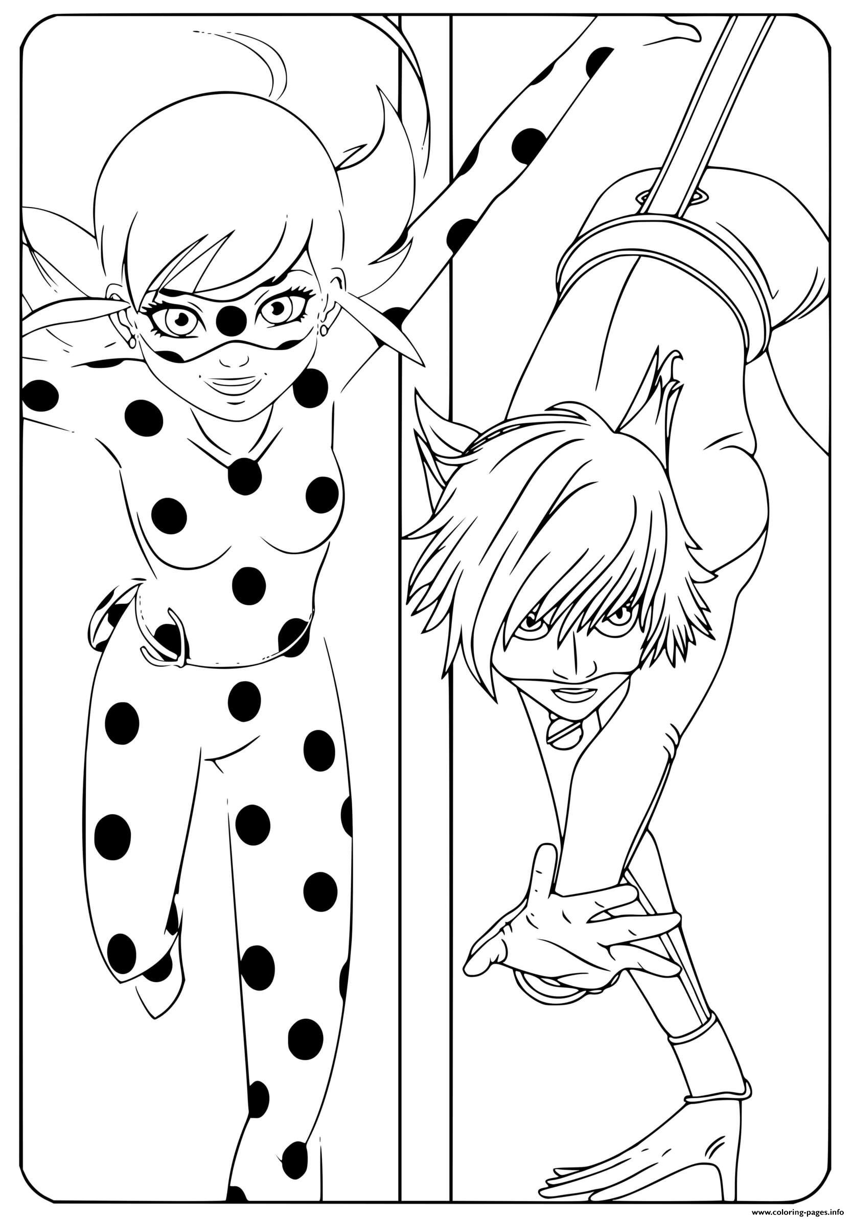 Pictures of ladybug and cat noir coloring page printable