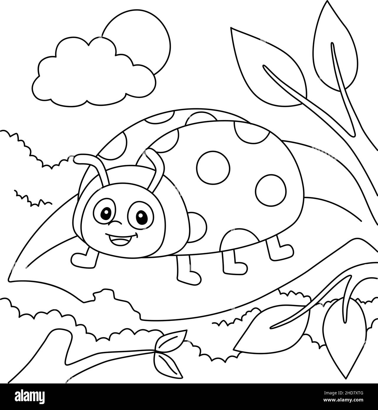 Ladybug coloring page for kids stock vector image art