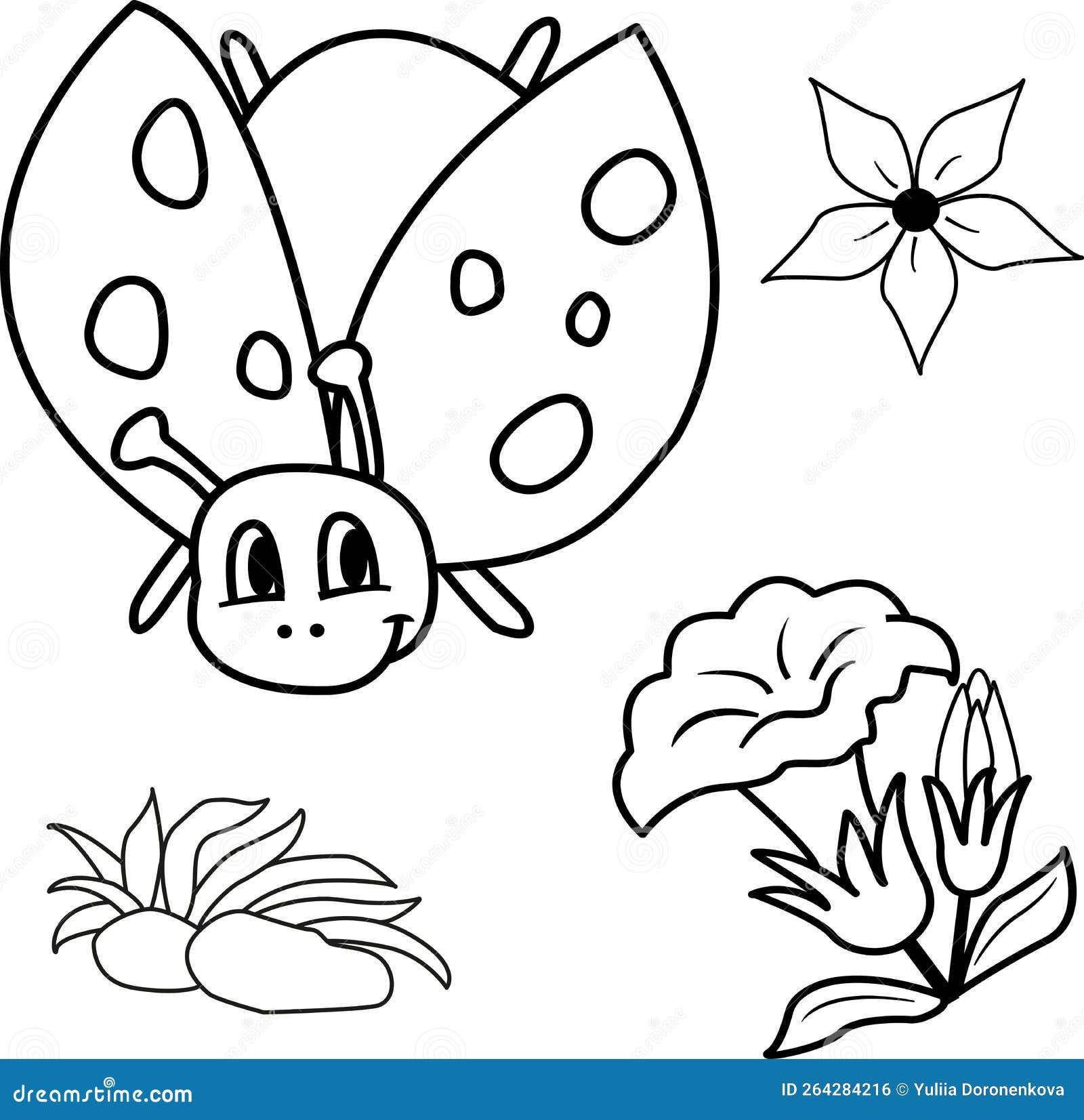 Coloring book cartoon vector ladybug flowers and leaves on stone stock vector