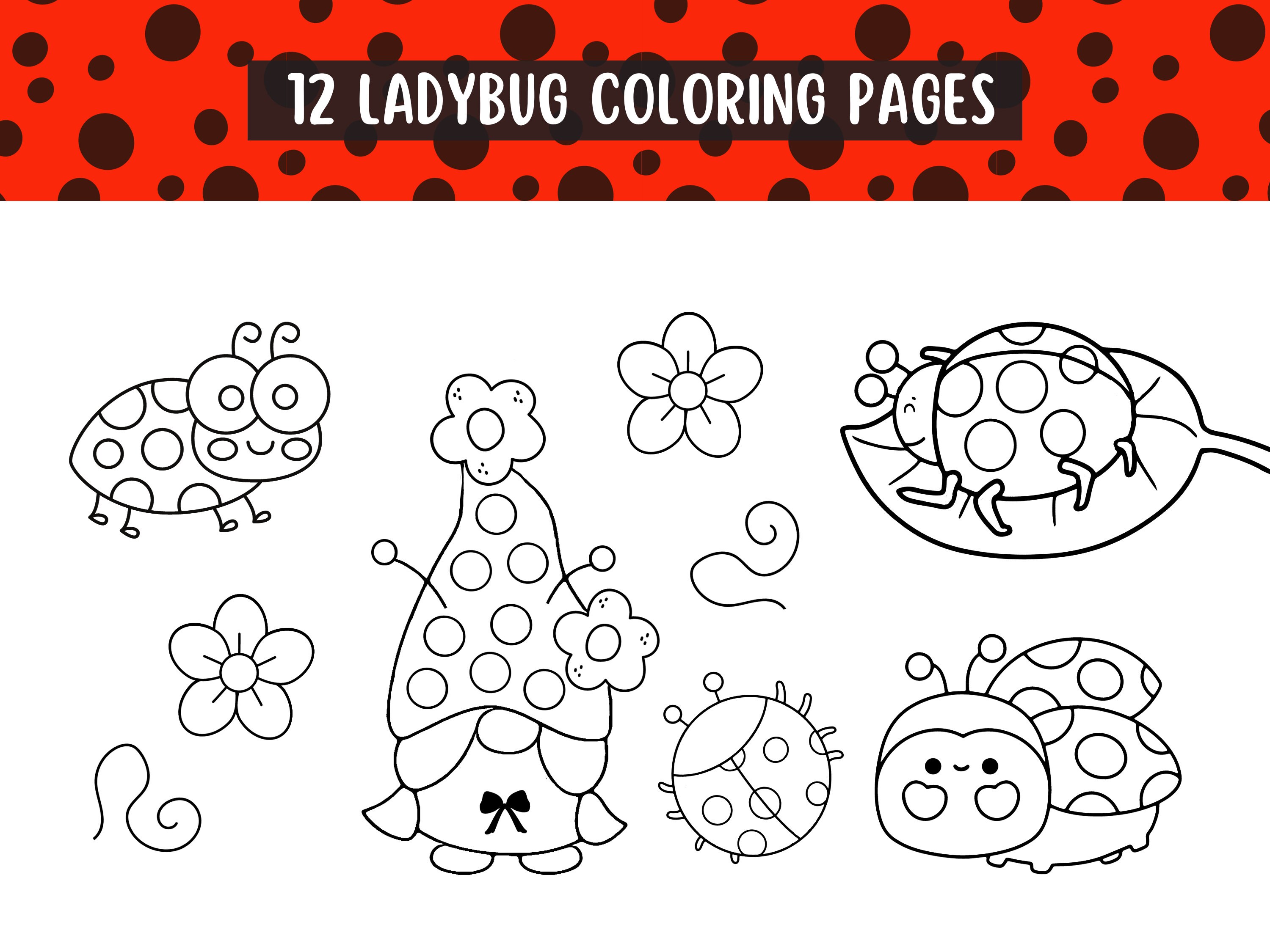 Ladybug coloring pages for girls and boys printable color pages for kids cute colouring sheets easy coloring instant download