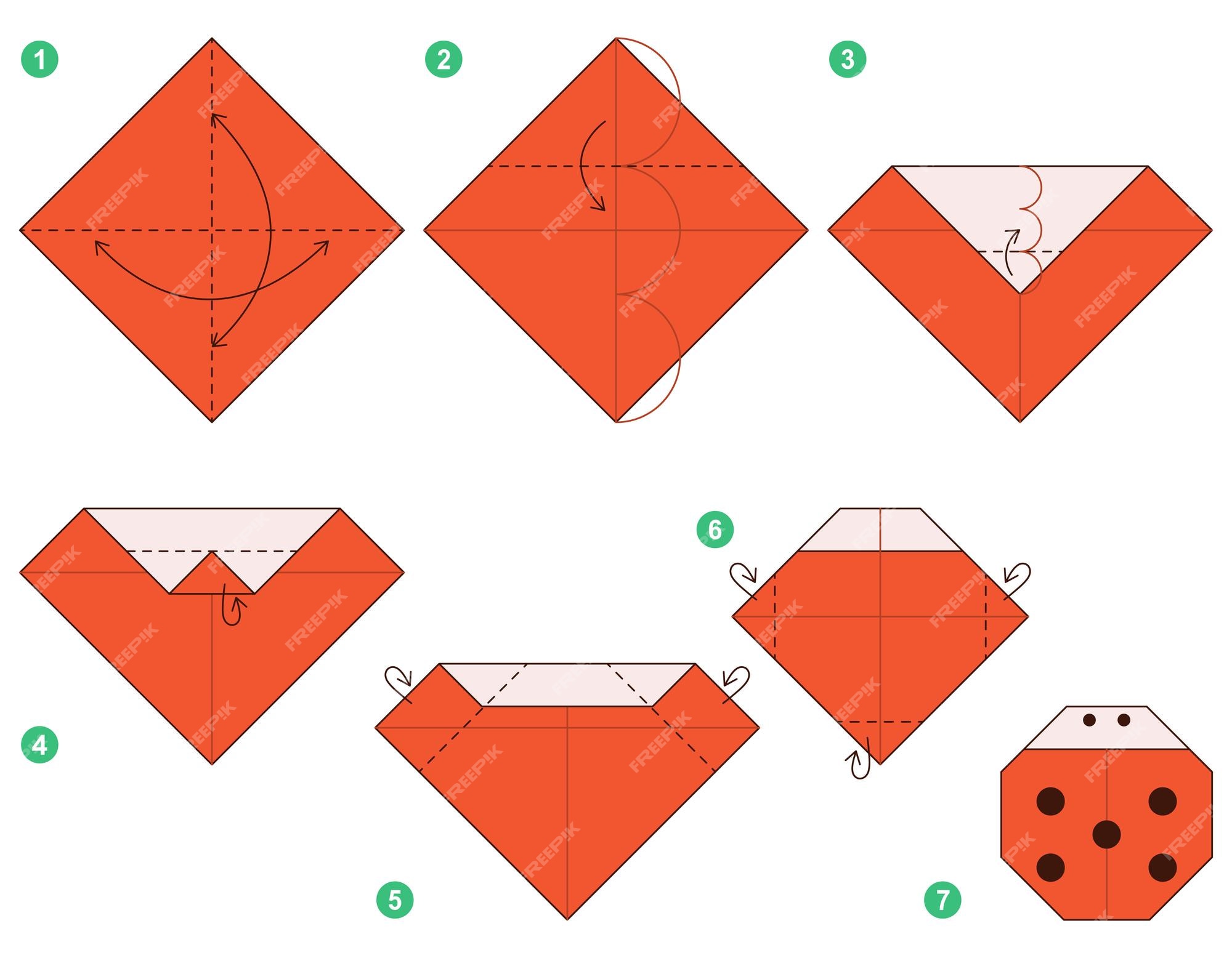 Premium vector ladybug origami scheme tutorial moving model origami for kids step by step