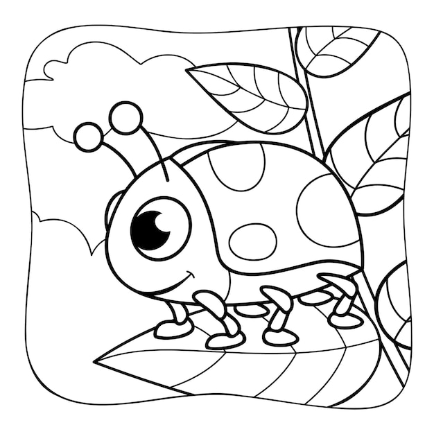 Premium vector ladybug black and white coloring book or coloring page for kids nature background