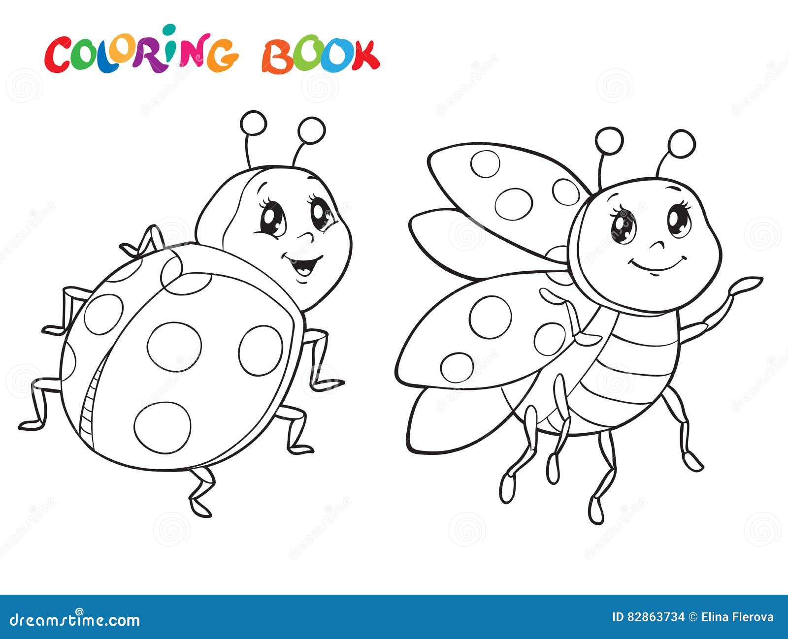 Coloring book with ladybug vector illustration isolated on white stock vector