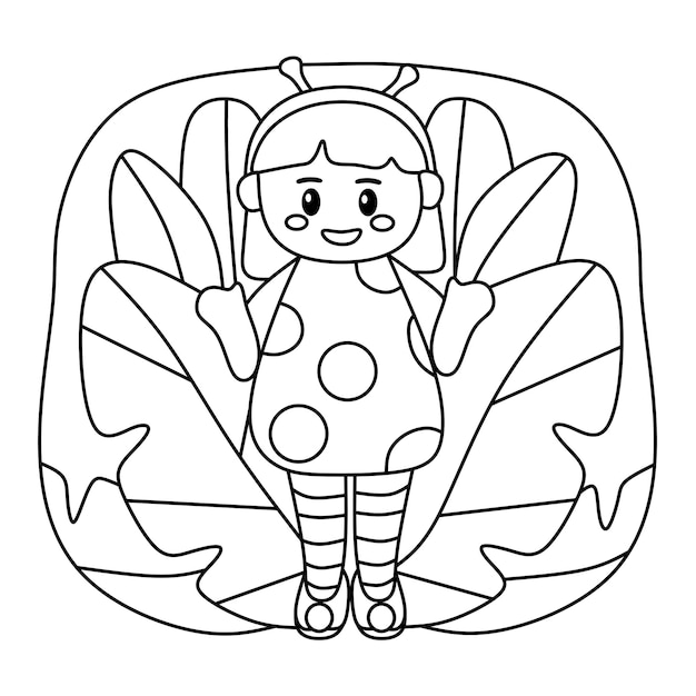 Premium vector coloring page alphabets animal costume ladybug