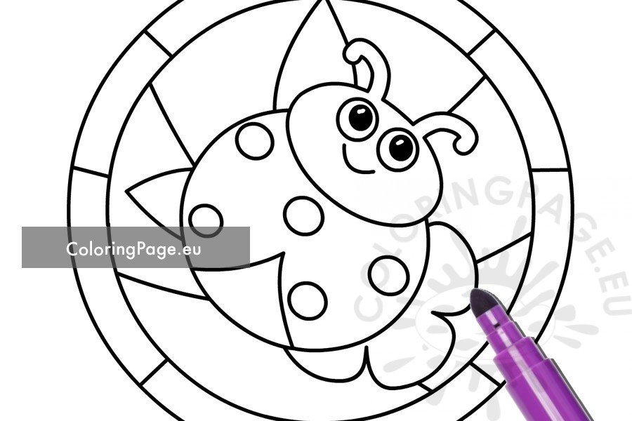 Free stained glass ladybug pattern coloring page