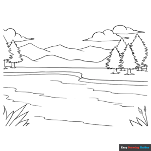 Lake coloring page easy drawing guides