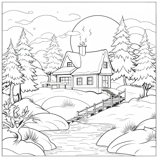 Premium ai image cozy cabin for coloring page