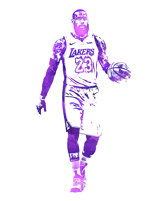 Lebron james los angeles lakers water color pixel art greeting card by joe hamilton