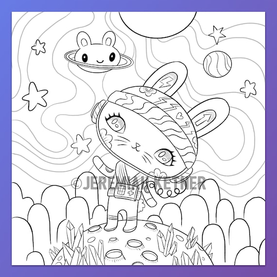 Space bunny coloring page