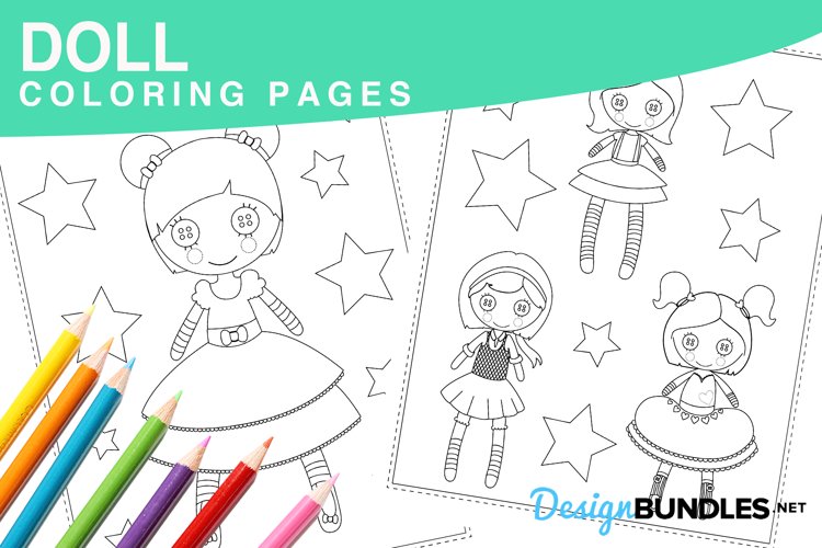 Doll coloring pages design bundles