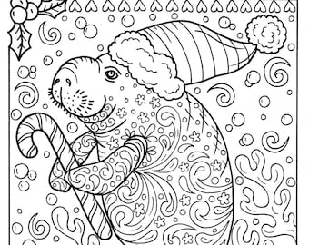 Manatee christmas coloring page instant download adult coloring pages sea life instant download