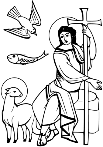 Dove ichthus lamb of god and angel coloring page free printable coloring pages