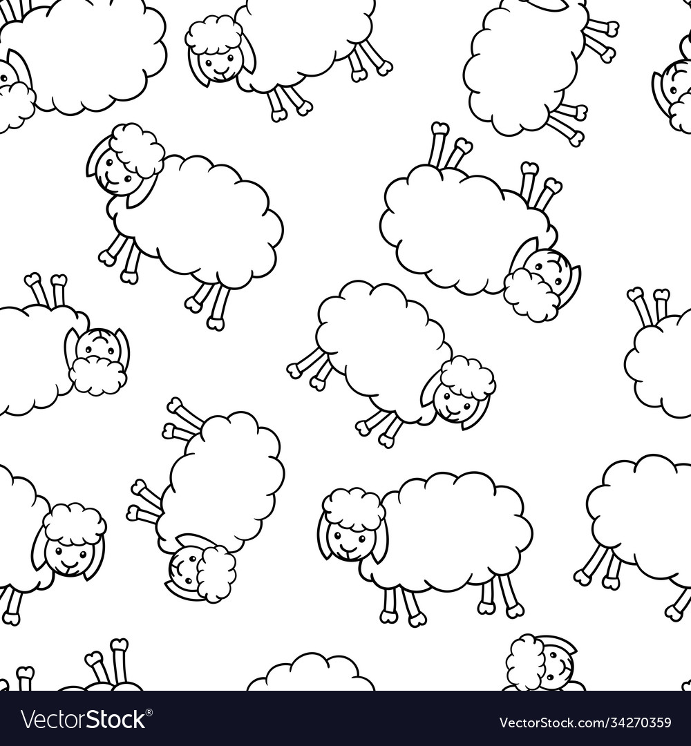 Seamless pattern with sheep coloring page vector image