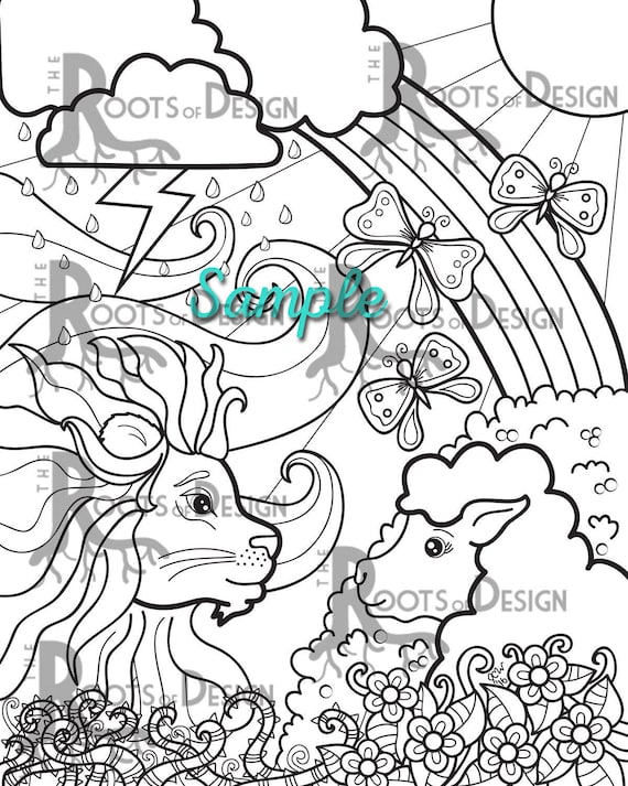 Instant download coloring page lion lamb coloring march es in like a lion and goes out like a lamb doodle art printable