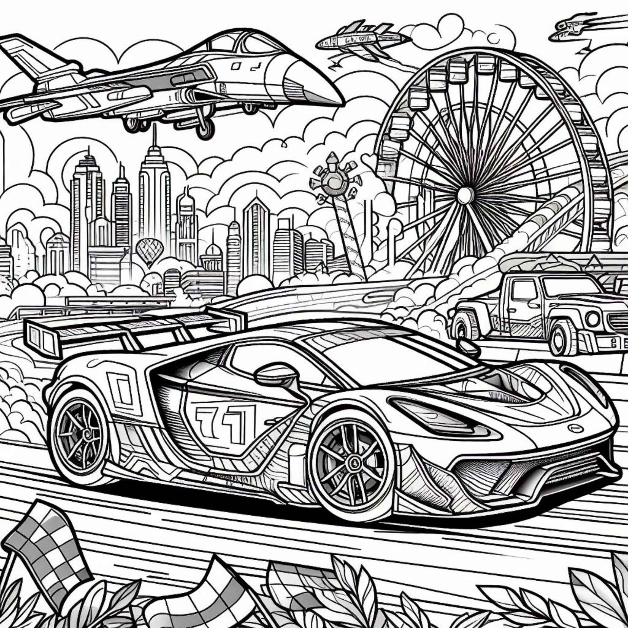 Lamborghini and monster truck coloring pages in just